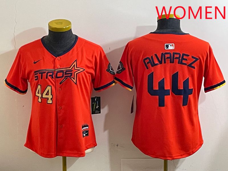 Women Houston Astros #44 Alvarez Orange Three generations Joint Name 2025 Nike MLB Jersey style 4122->women mlb jersey->Women Jersey